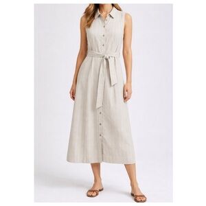 Anne Klein Linen Blend Midi Shirt Dress Sleeveless Belted New